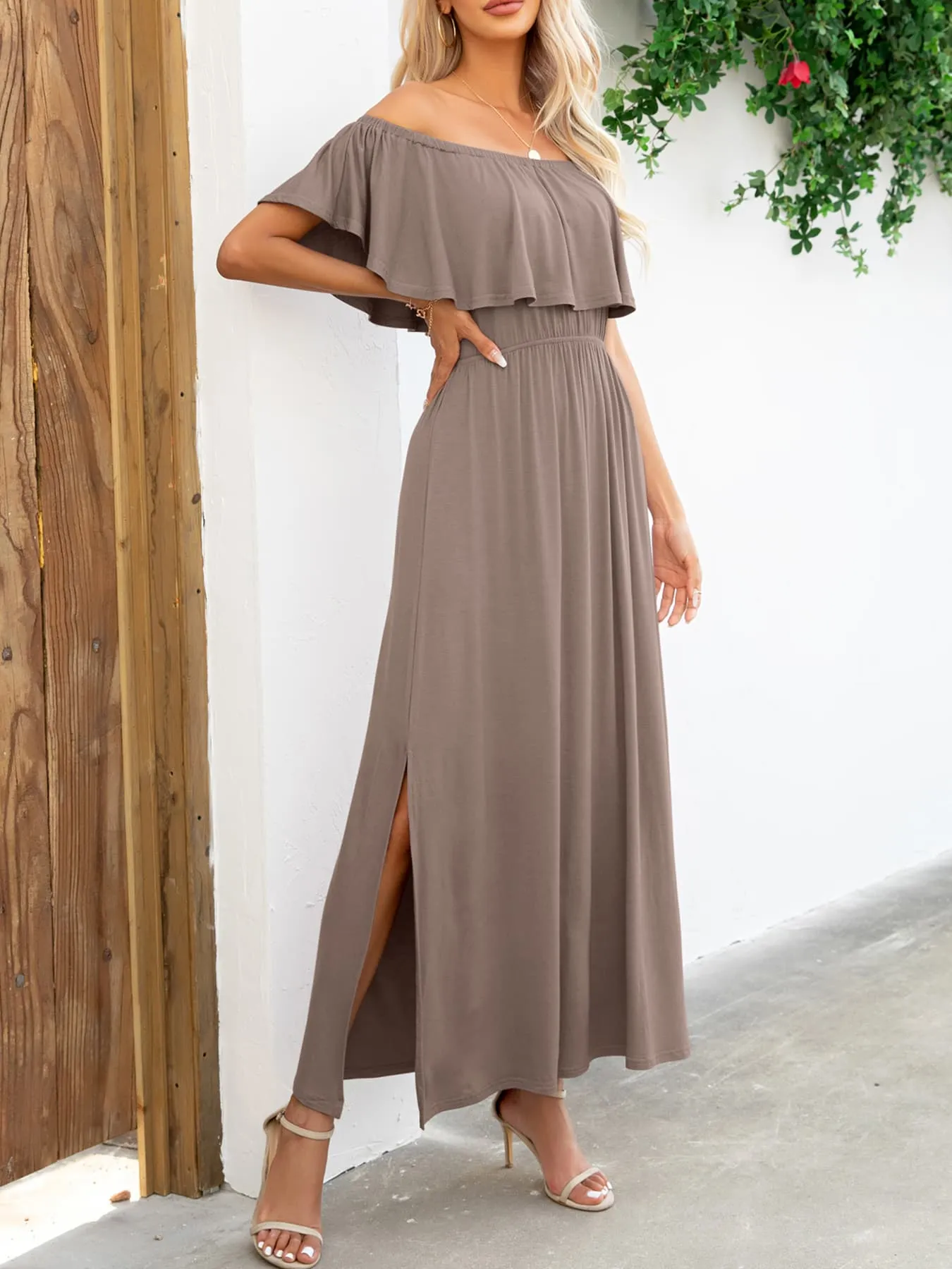 Off-Shoulder Slit Maxi Dress sold by Gigi Laurent product image thumbnail 2