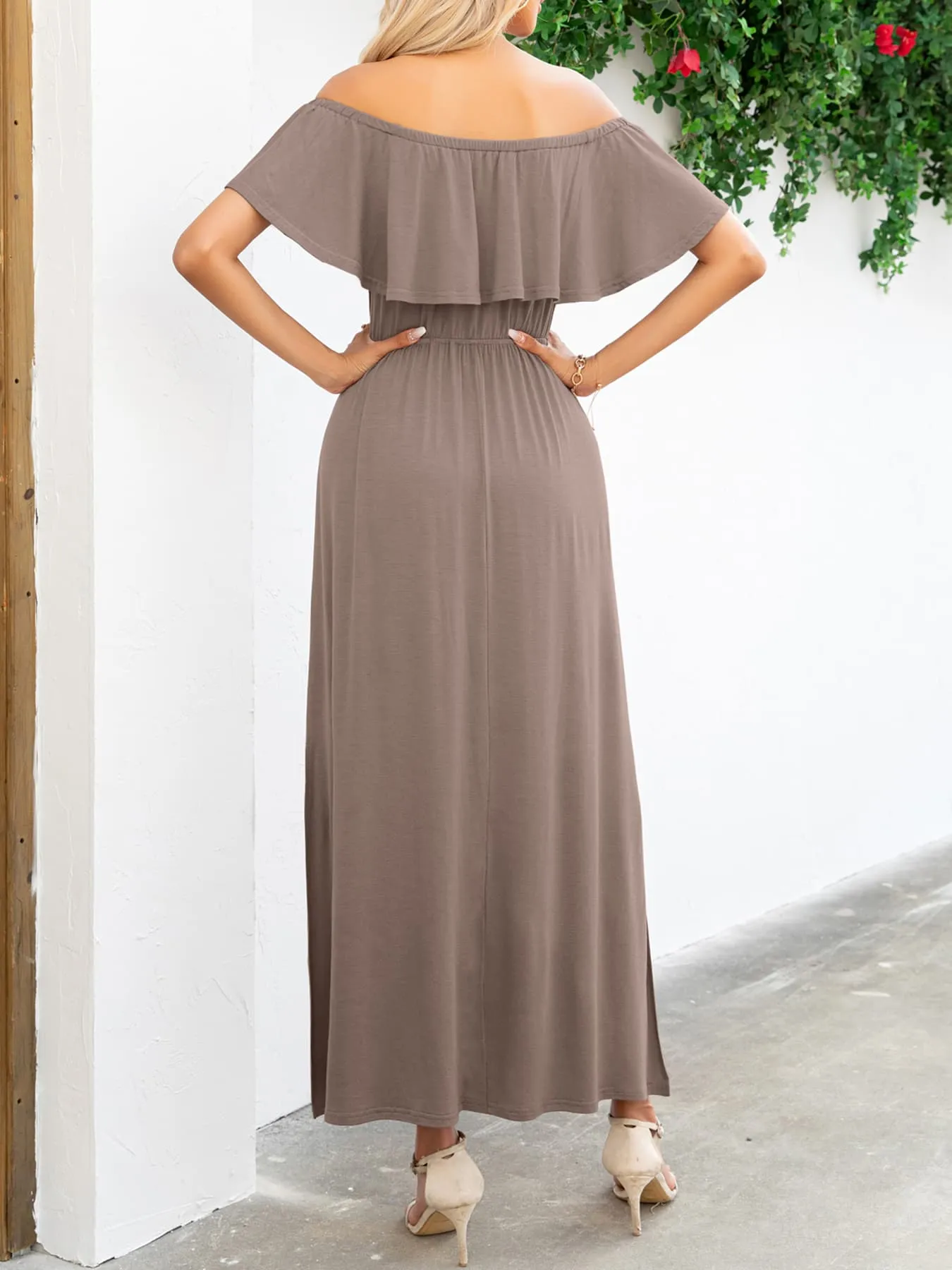 Off-Shoulder Slit Maxi Dress sold by Gigi Laurent product image thumbnail 5