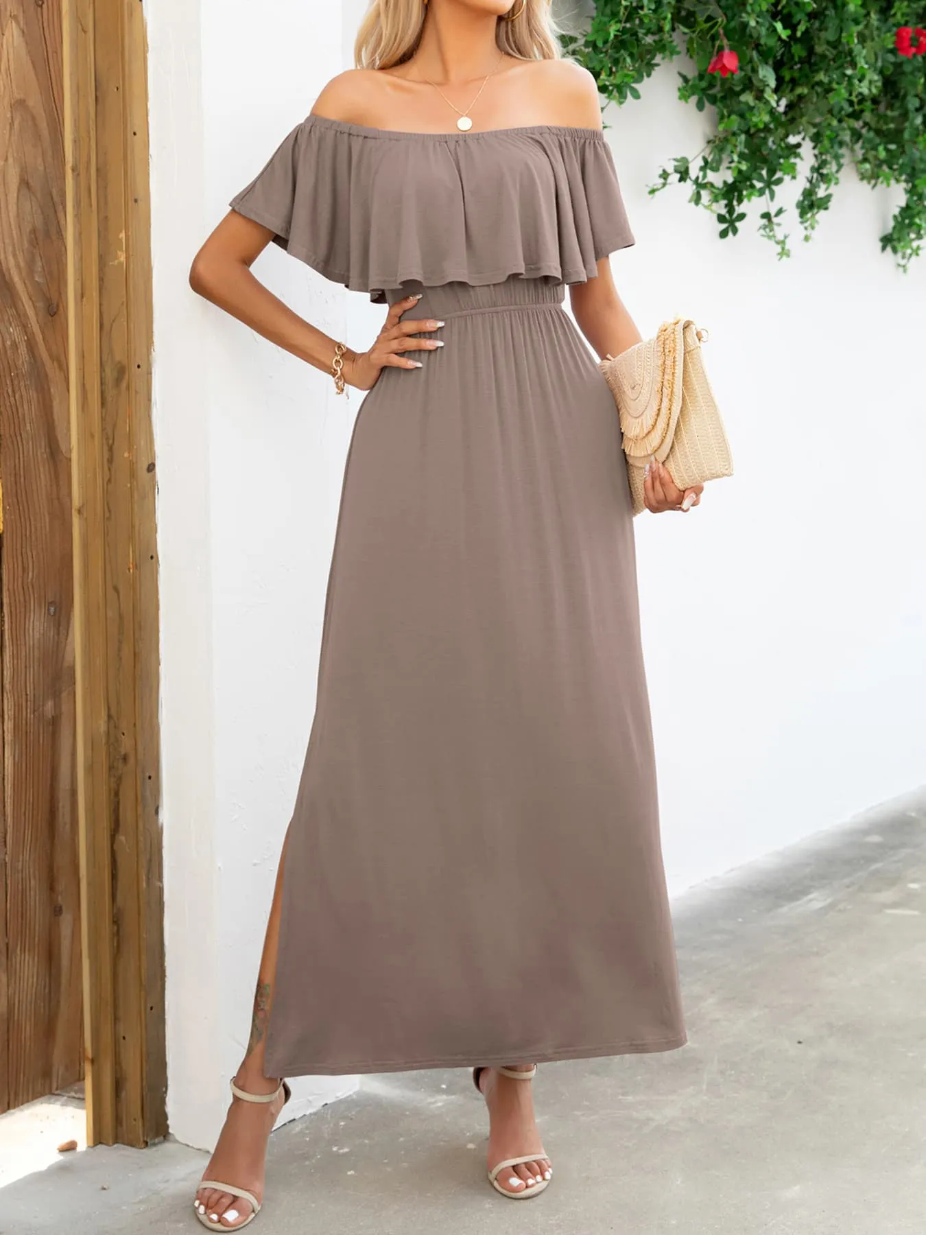 Off-Shoulder Slit Maxi Dress sold by Gigi Laurent