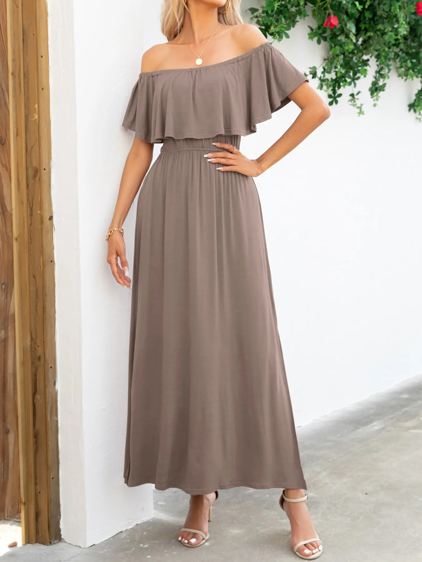Off-Shoulder Slit Maxi Dress sold by Gigi Laurent product image thumbnail 4