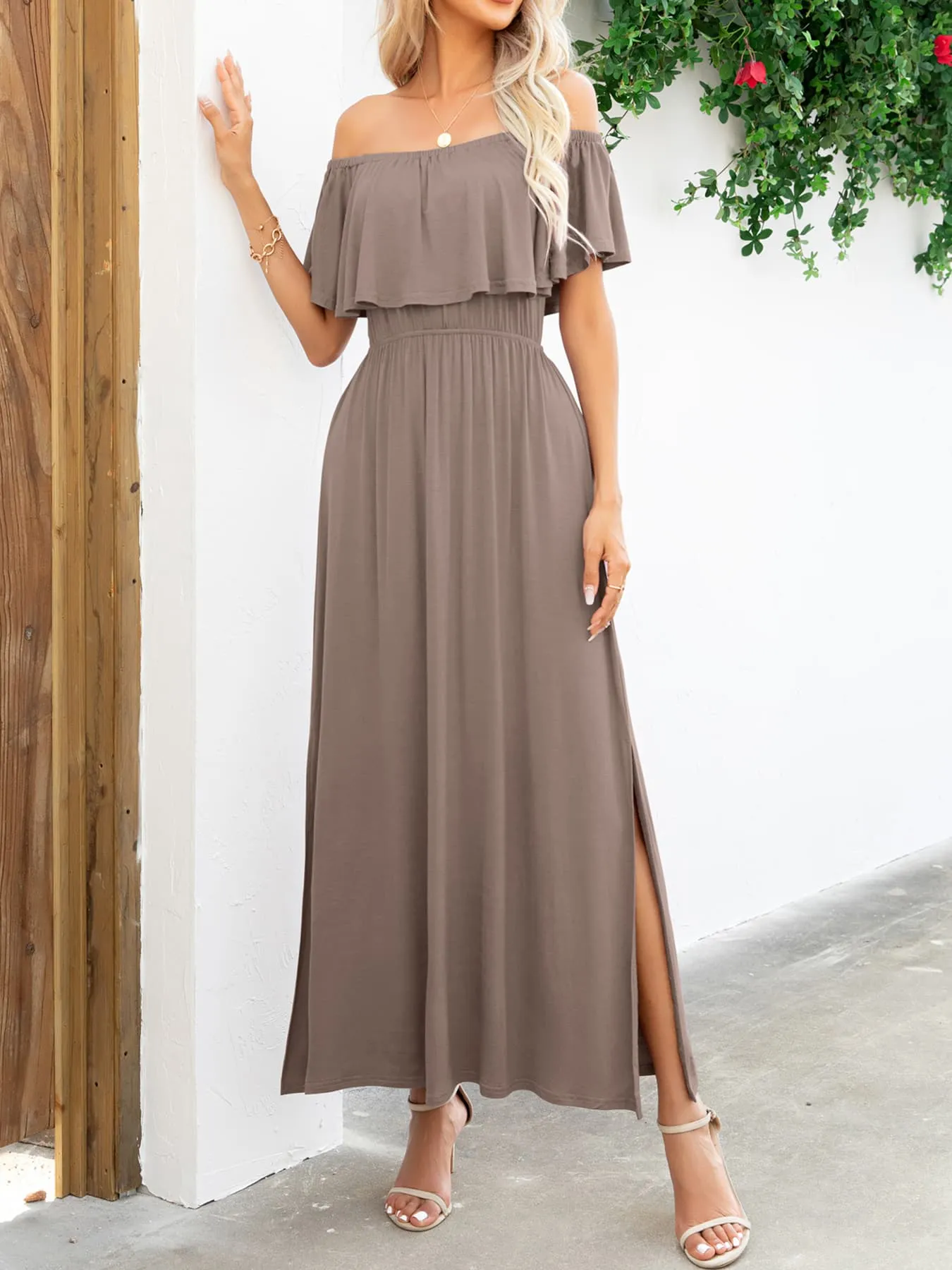 Off-Shoulder Slit Maxi Dress sold by Gigi Laurent product image thumbnail 3