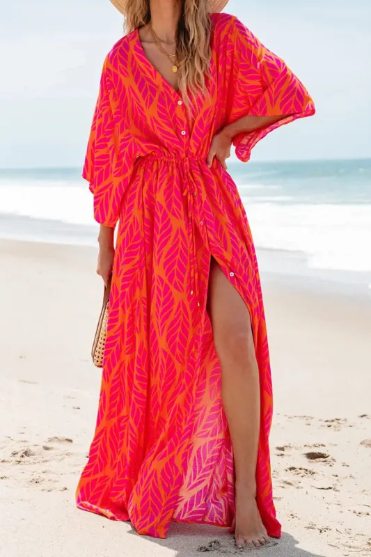 Drawstring Printed V-Neck Maxi Dress sold by Gigi Laurent