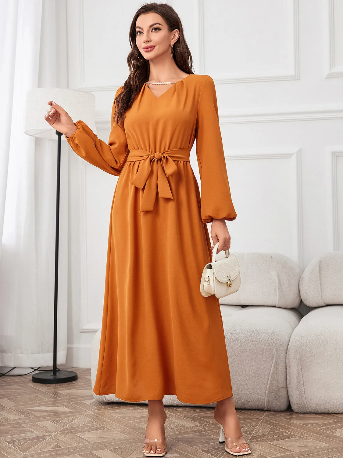 Tie Waist Puff Sleeve Maxi Dress sold by Gigi Laurent product image thumbnail 4