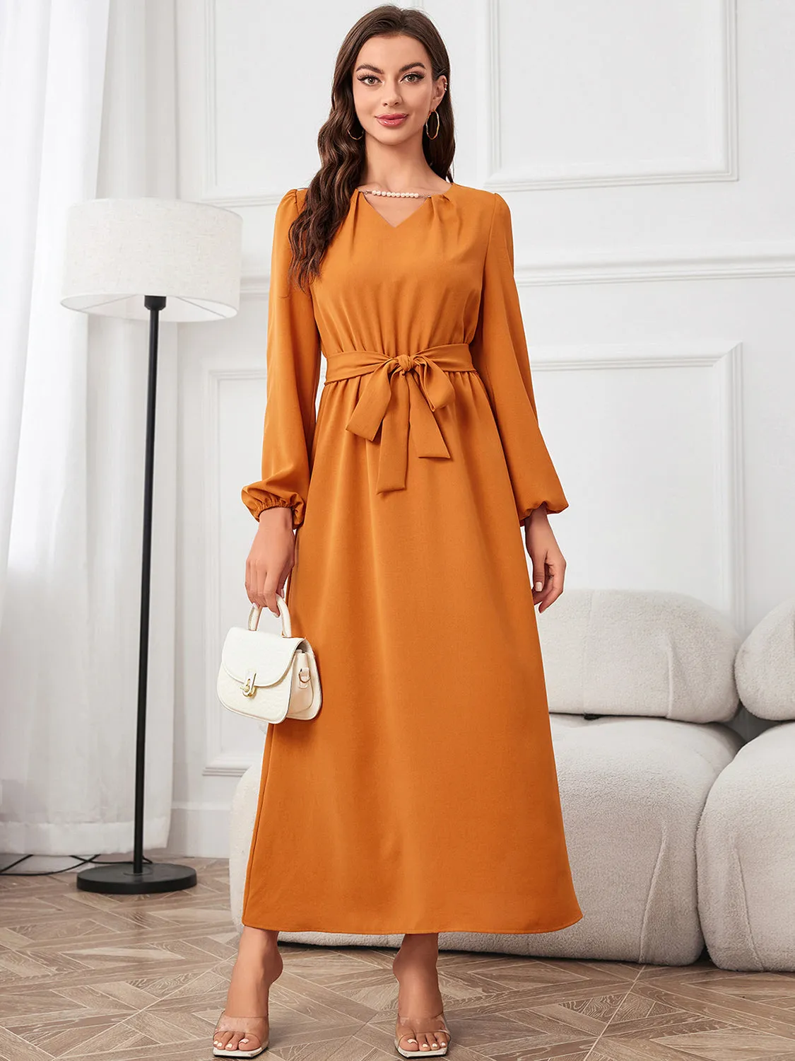 Tie Waist Puff Sleeve Maxi Dress sold by Gigi Laurent product image thumbnail 3