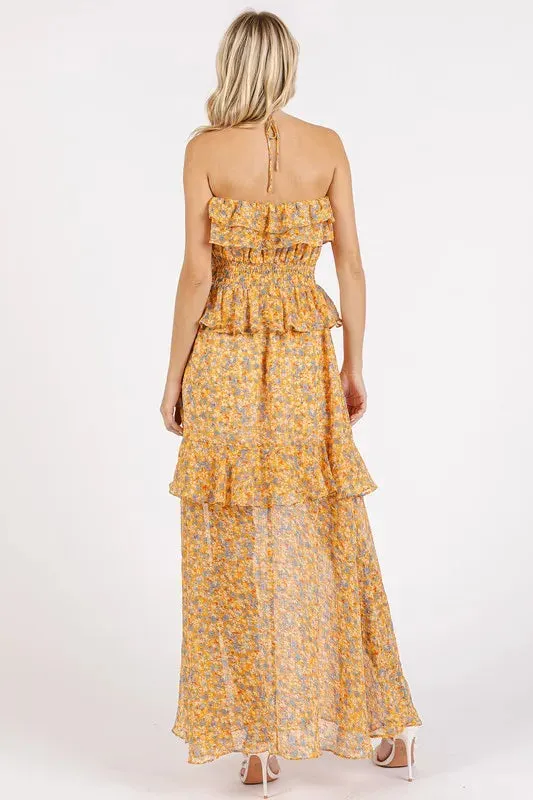 Mittoshop Ruffled Smocked Floral Halter Neck Maxi Dress sold by Gigi Laurent product image thumbnail 2