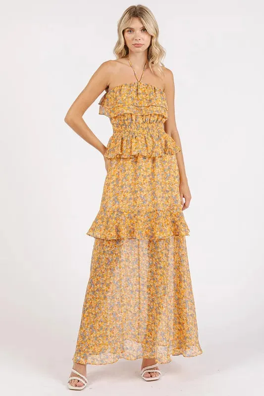 Mittoshop Ruffled Smocked Floral Halter Neck Maxi Dress sold by Gigi Laurent