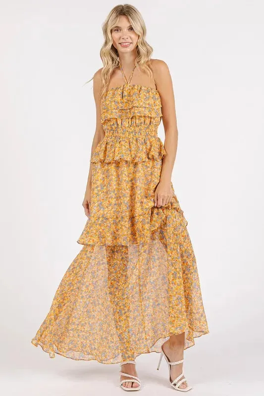 Mittoshop Ruffled Smocked Floral Halter Neck Maxi Dress sold by Gigi Laurent product image thumbnail 3
