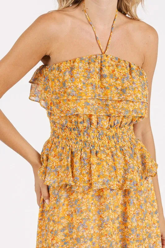 Mittoshop Ruffled Smocked Floral Halter Neck Maxi Dress sold by Gigi Laurent product image thumbnail 5