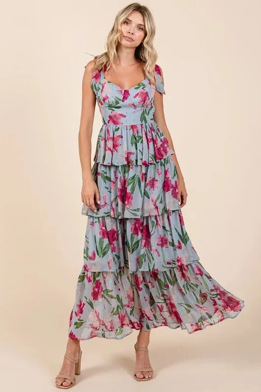 Mittoshop Layered Floral Sweetheart Neck Maxi Dress sold by Gigi Laurent