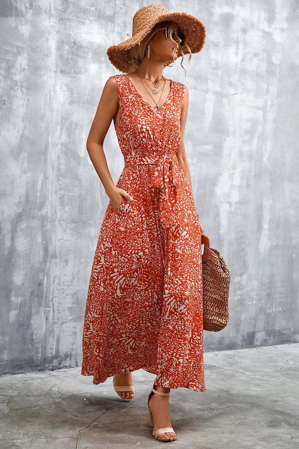Printed V-Neck Tie Waist Maxi Dress sold by Gigi Laurent product image thumbnail 3