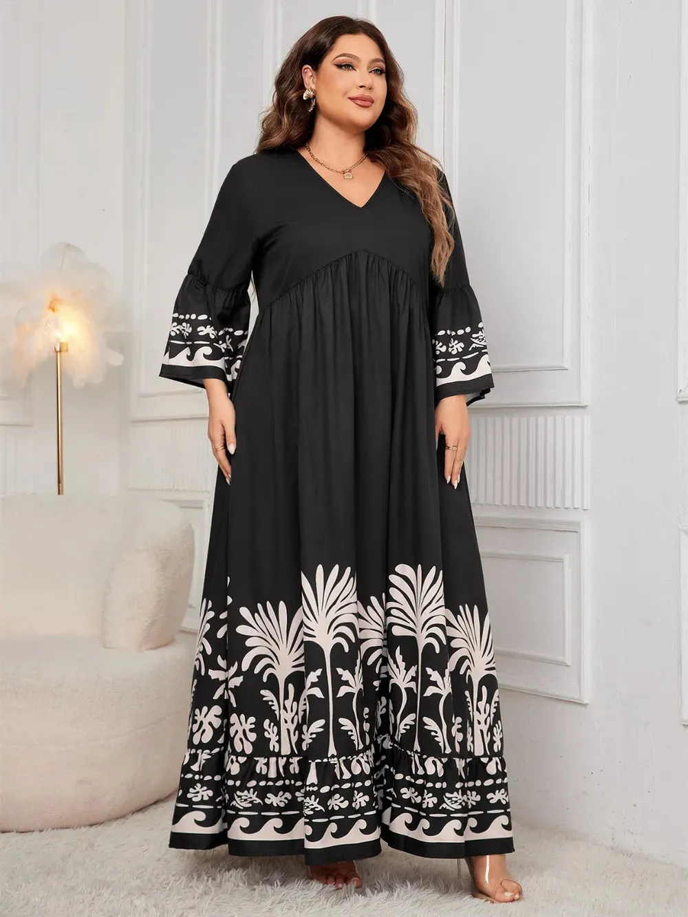 Honey Plus Size Printed V-Neck Long Sleeve Maxi Dress sold by Gigi Laurent product image thumbnail 4
