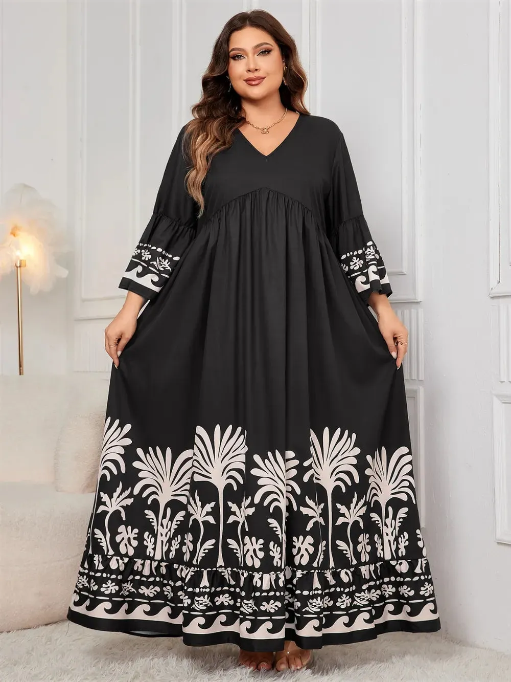 Honey Plus Size Printed V-Neck Long Sleeve Maxi Dress sold by Gigi Laurent product image thumbnail 5