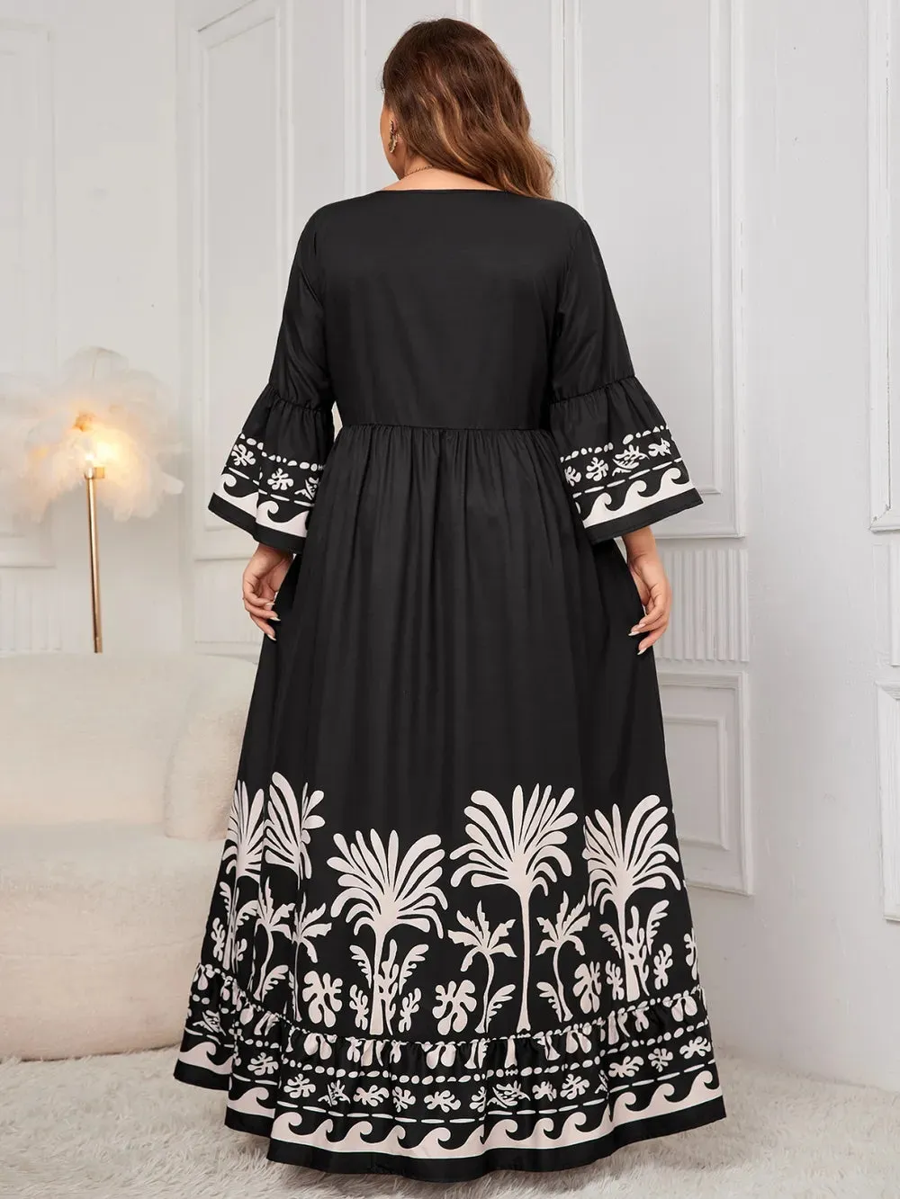 Honey Plus Size Printed V-Neck Long Sleeve Maxi Dress sold by Gigi Laurent product image thumbnail 2
