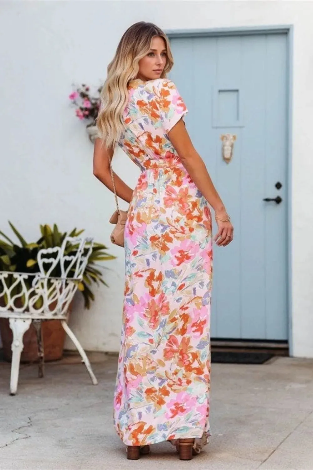Printed Surplice Short Sleeve Tie Waist Maxi Dress sold by Gigi Laurent product image thumbnail 5