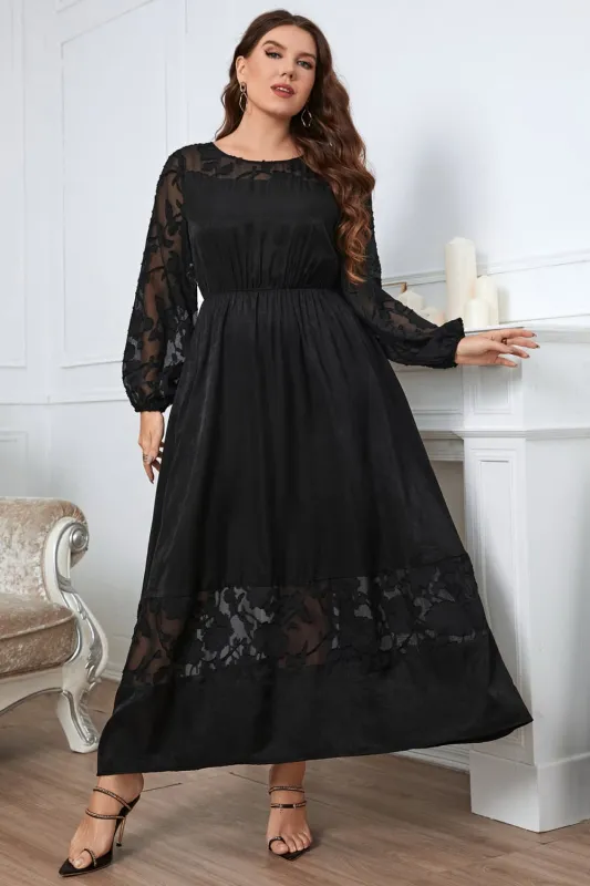 Honey Melo Apparel Plus Size Embroidery Round Neck Long Sleeve Maxi Dress sold by Gigi Laurent