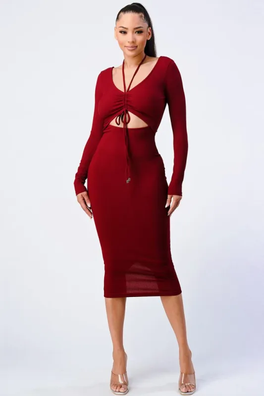 Trendy Front Shirring Cut-out Long Sleeved Dress sold by Gigi Laurent