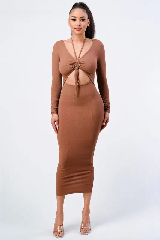 Trendy Front Shirring Cut-out Long Sleeved Dress sold by Gigi Laurent