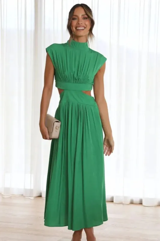 Cutout Mock Neck Sleeveless Ruched Dress sold by Gigi Laurent