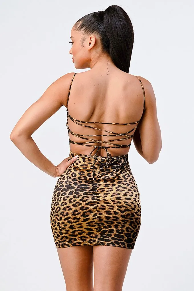 Leopard Print Knit Satin Mini Dress sold by Gigi Laurent product image thumbnail 4