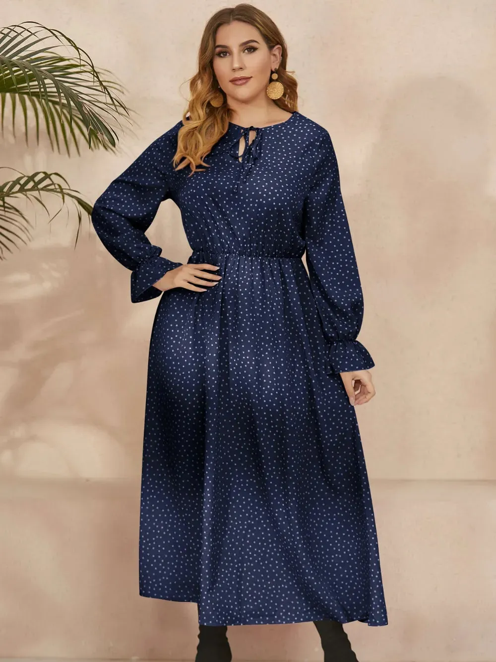 Honey Plus Size Ruffled Polka Dot Long Sleeve Midi Dress sold by Gigi Laurent product image thumbnail 4