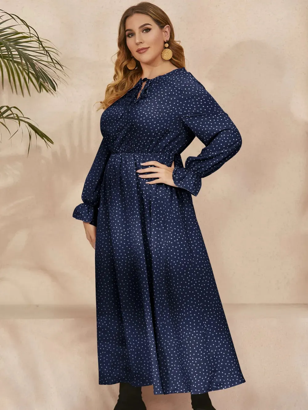 Honey Plus Size Ruffled Polka Dot Long Sleeve Midi Dress sold by Gigi Laurent product image thumbnail 3