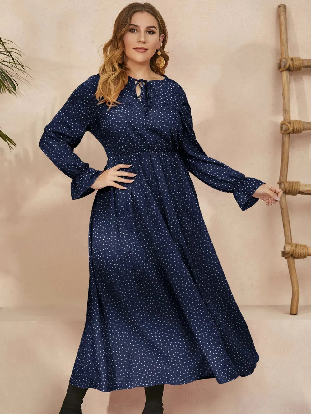 Honey Plus Size Ruffled Polka Dot Long Sleeve Midi Dress sold by Gigi Laurent product image thumbnail 5