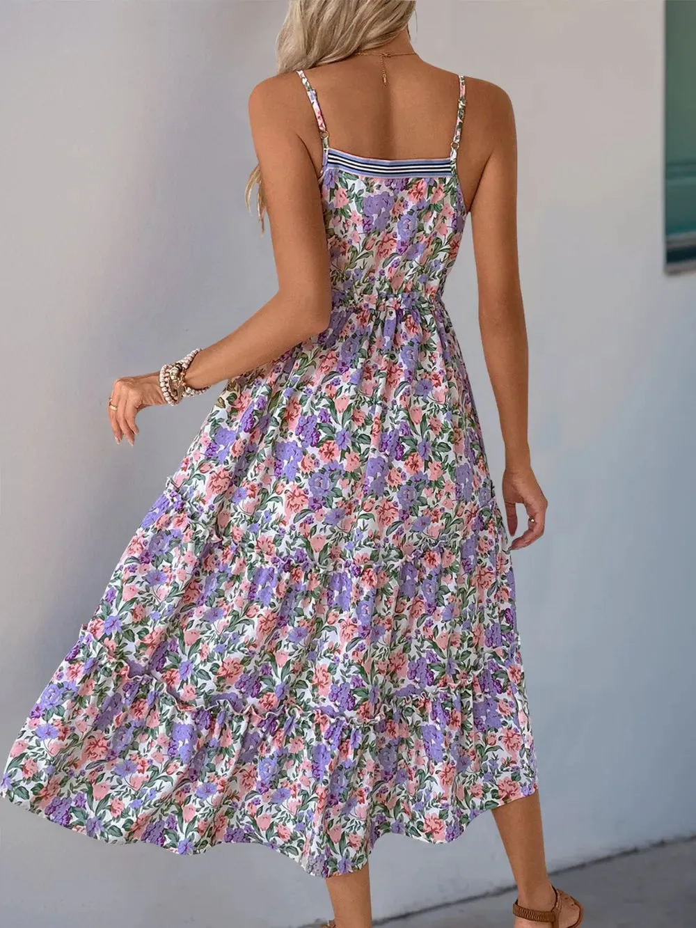 Perfee Decor Button Printed Sleeveless Tiered Midi Dress sold by Gigi Laurent product image thumbnail 2