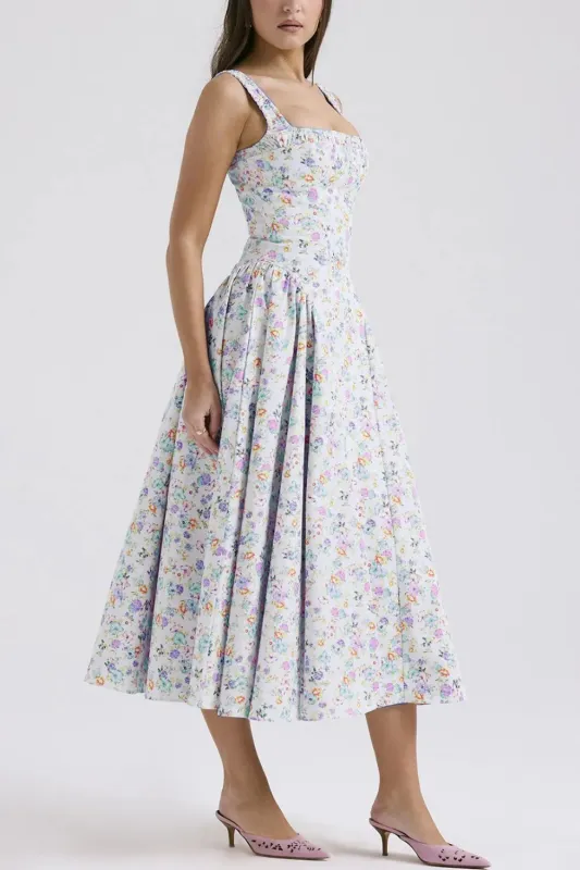 Floral Square Neck Wide Strap Midi Dress sold by Gigi Laurent