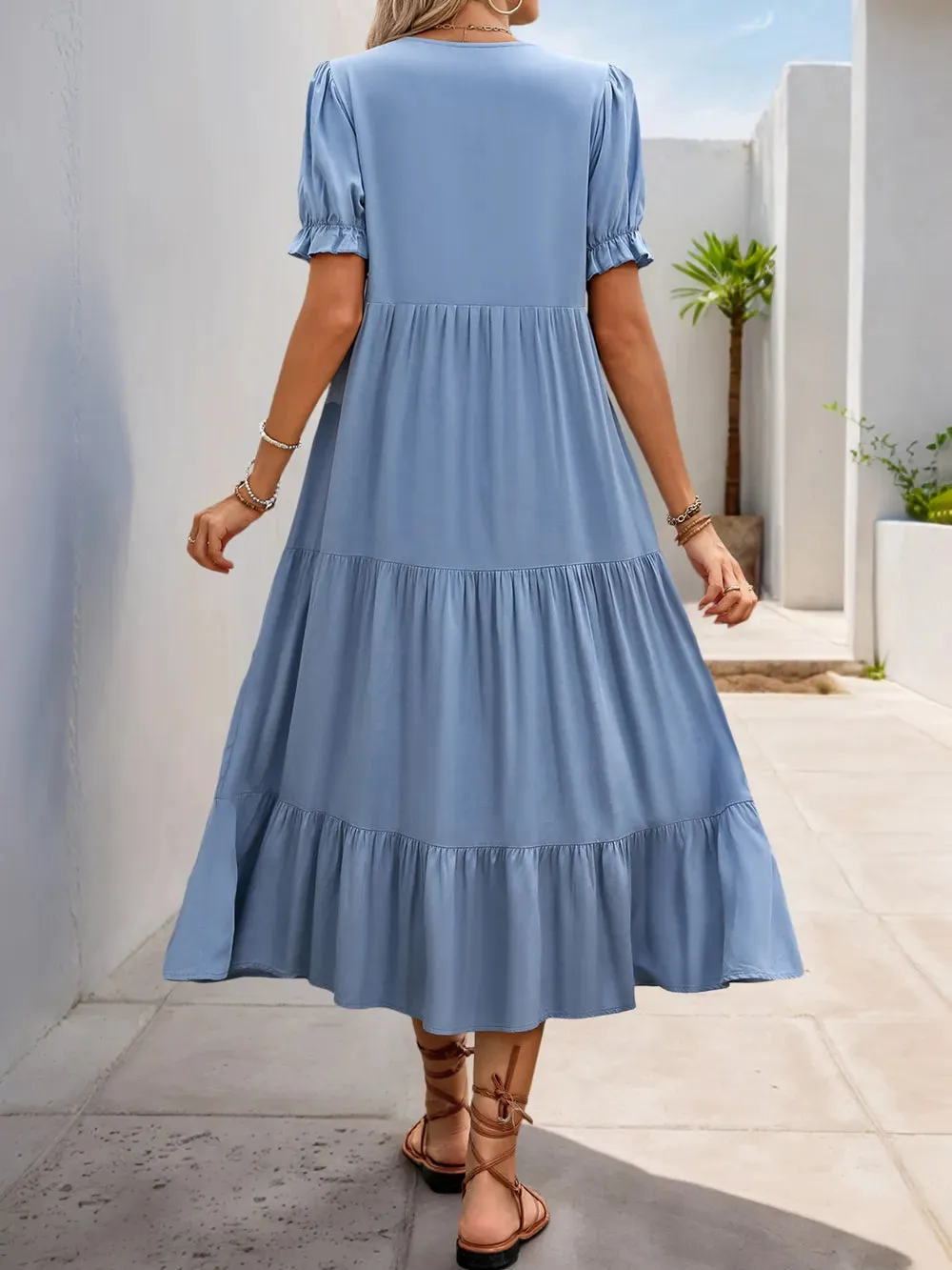 Notched Short Sleeve Tiered Midi Dress sold by Gigi Laurent product image thumbnail 5