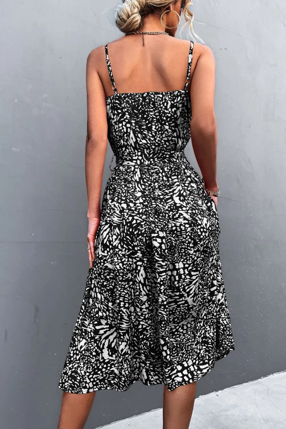 Printed Spaghetti Strap Decorative Button Belted Dress sold by Gigi Laurent product image thumbnail 5