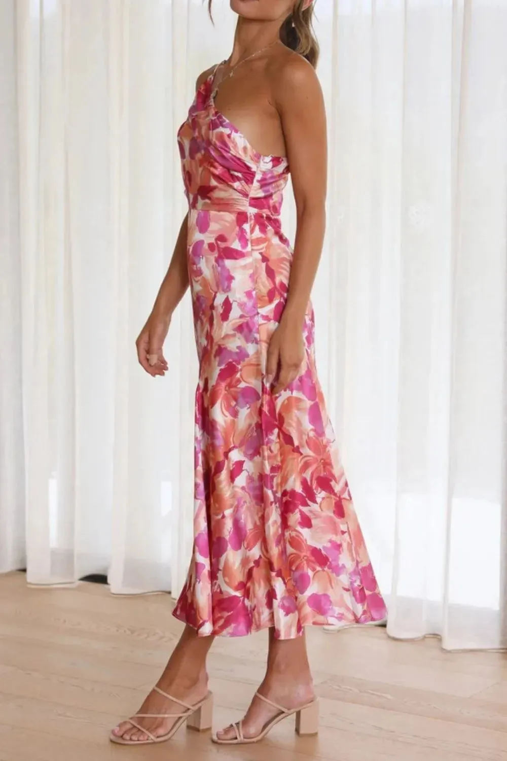 Ruched Printed Single Shoulder Midi Dress sold by Gigi Laurent product image thumbnail 5