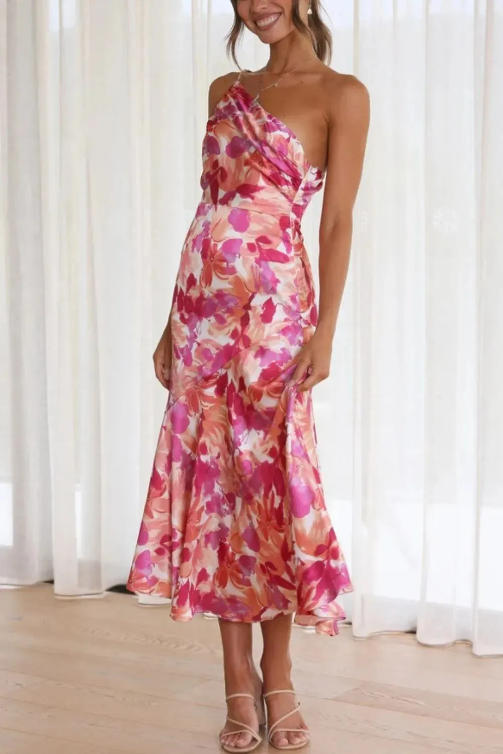 Ruched Printed Single Shoulder Midi Dress sold by Gigi Laurent product image thumbnail 4