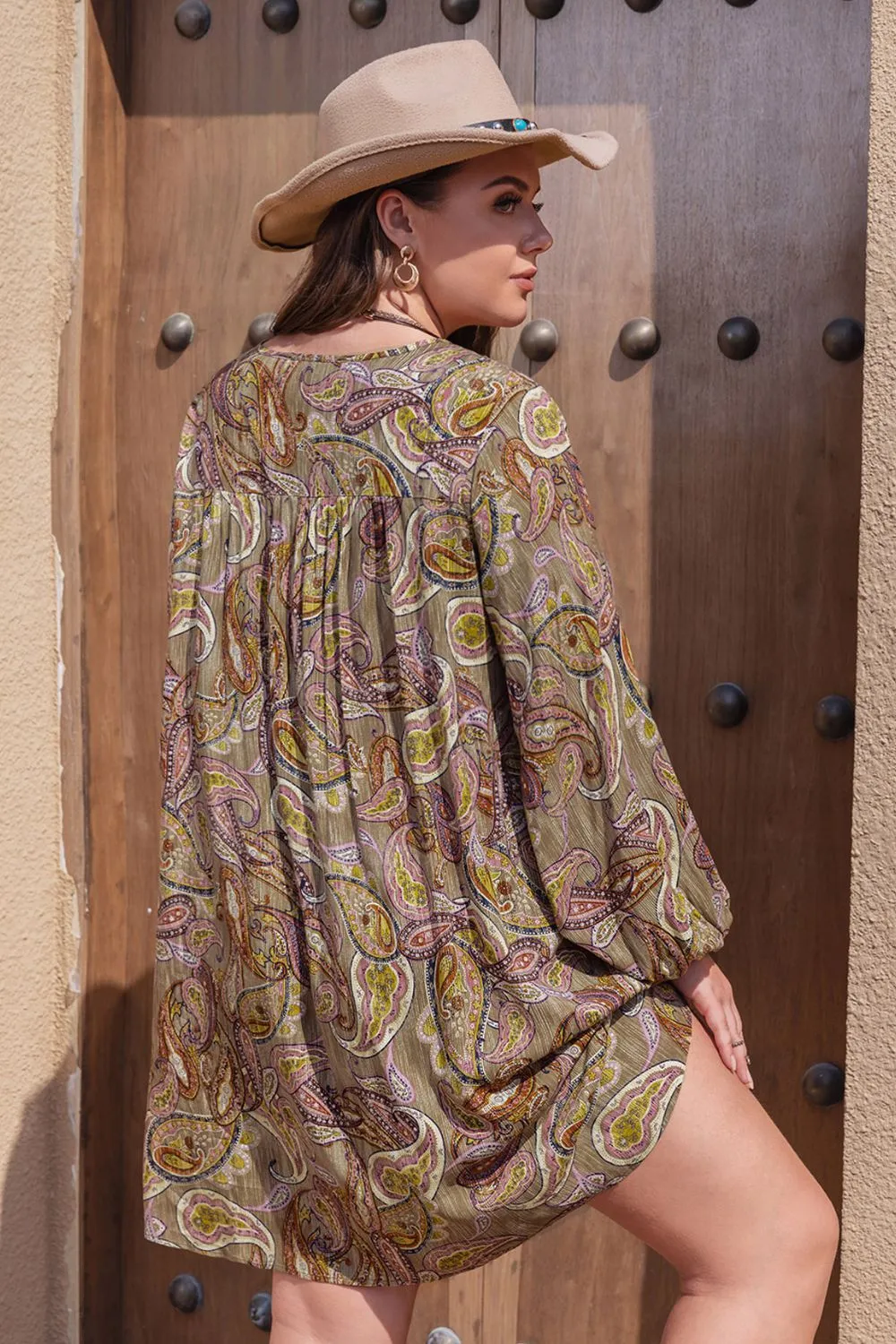 Plus Size Printed V-Neck Long Sleeve Midi Dress sold by Gigi Laurent product image thumbnail 3