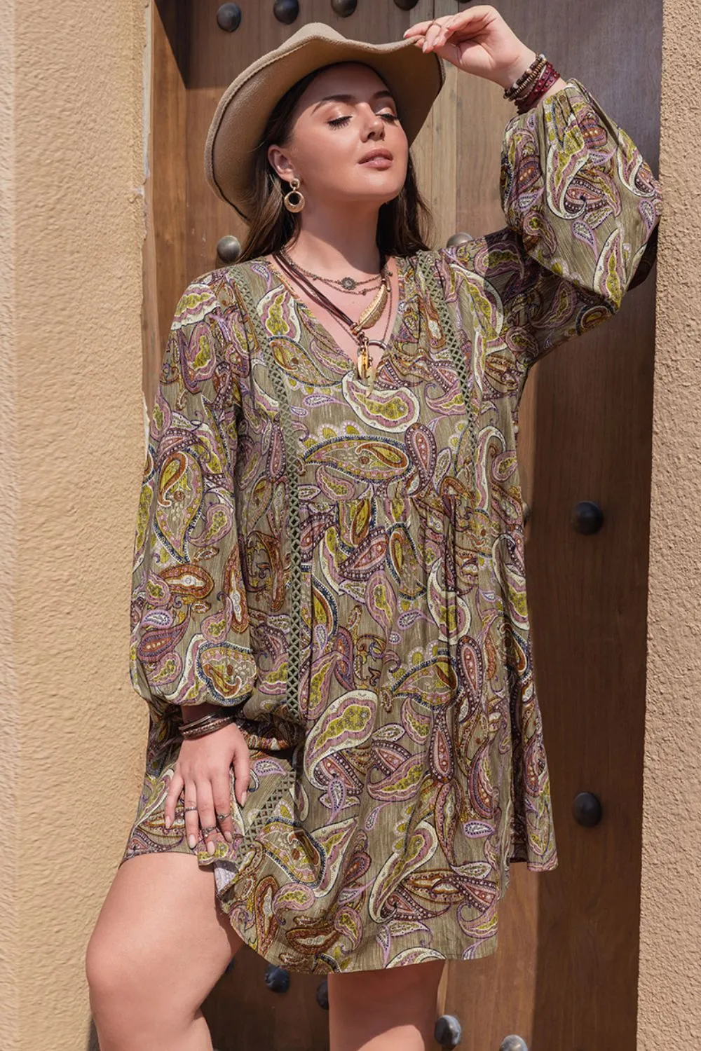 Plus Size Printed V-Neck Long Sleeve Midi Dress sold by Gigi Laurent product image thumbnail 4