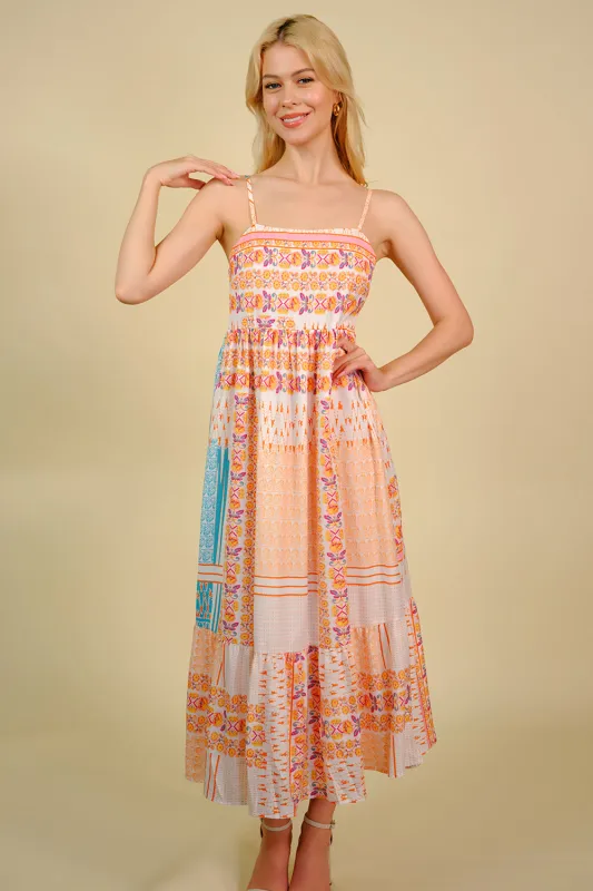 Printed Spaghetti Strap Smocked Midi Dress sold by Gigi Laurent