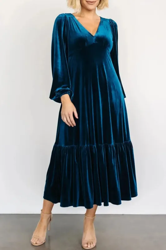 V-Neck Long Sleeve Midi Velvet Dress sold by Gigi Laurent