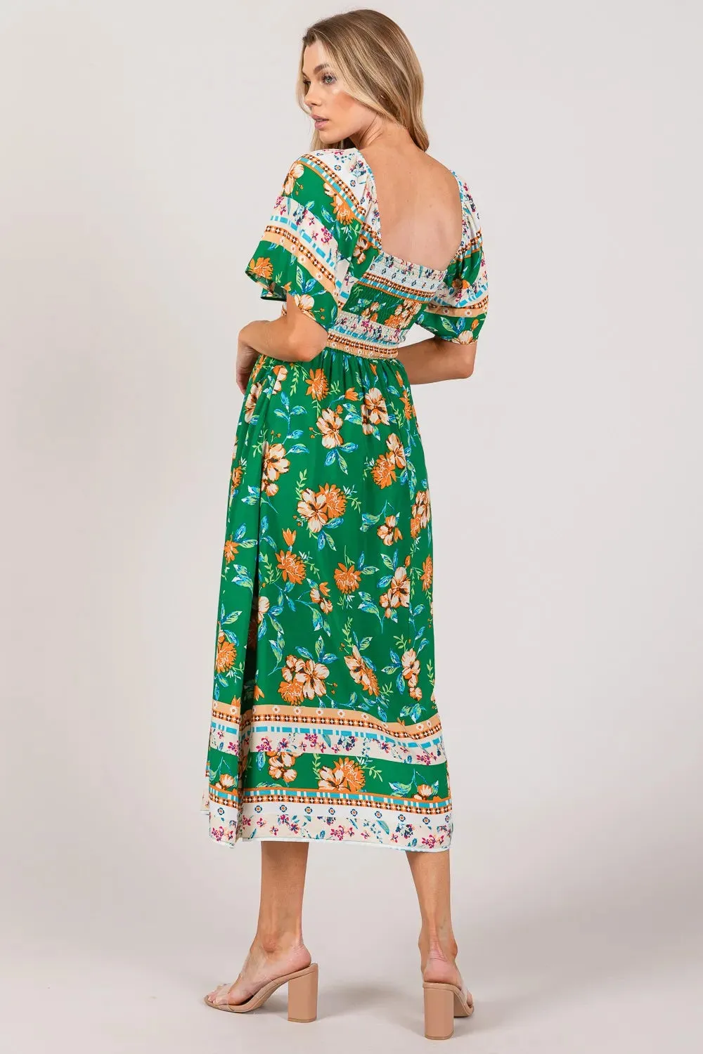 SAGE + FIG Printed Smocked Short Sleeve Midi Dress sold by Gigi Laurent product image thumbnail 2