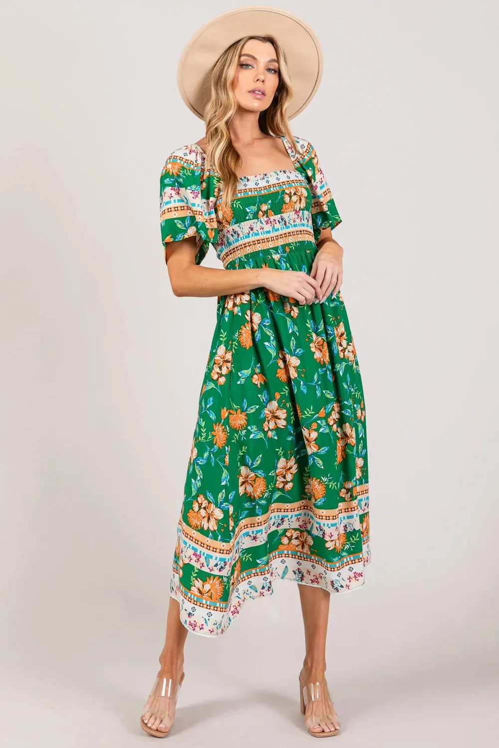 SAGE + FIG Printed Smocked Short Sleeve Midi Dress sold by Gigi Laurent product image thumbnail 3