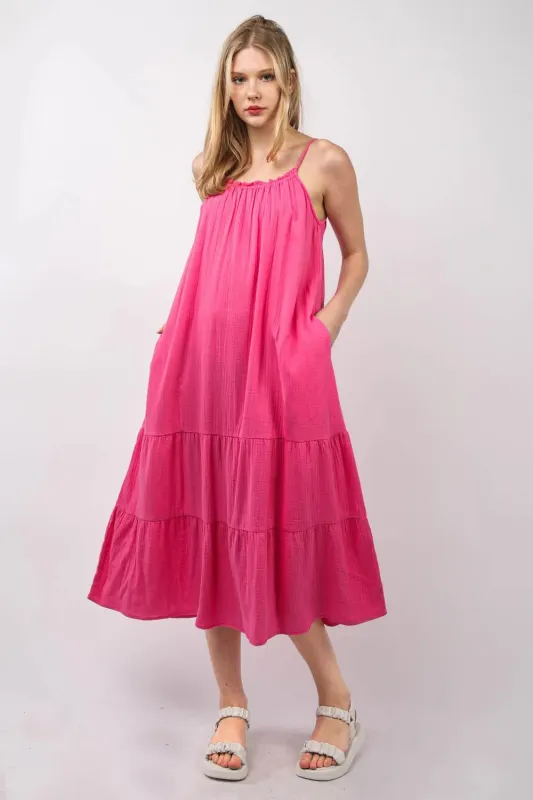 VERY J Ruffled A-Line Midi Cami Dress sold by Gigi Laurent