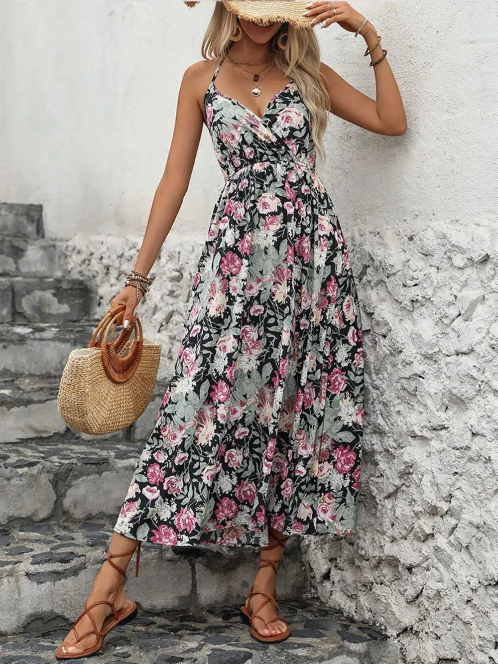 Perfee Smocked Printed Halter Neck Midi Dress sold by Gigi Laurent product image thumbnail 3