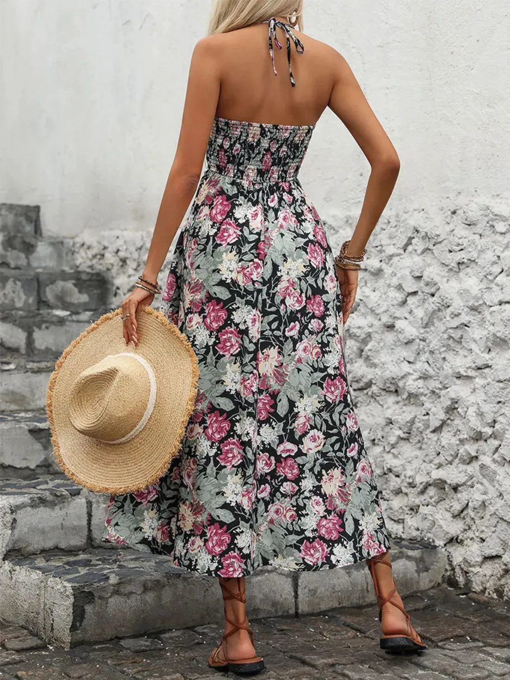 Perfee Smocked Printed Halter Neck Midi Dress sold by Gigi Laurent product image thumbnail 2
