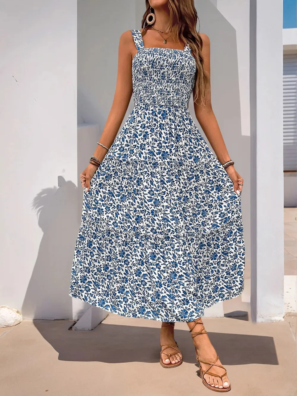 Perfee Frill Printed Square Neck Midi Cami Dress sold by Gigi Laurent product image thumbnail 5