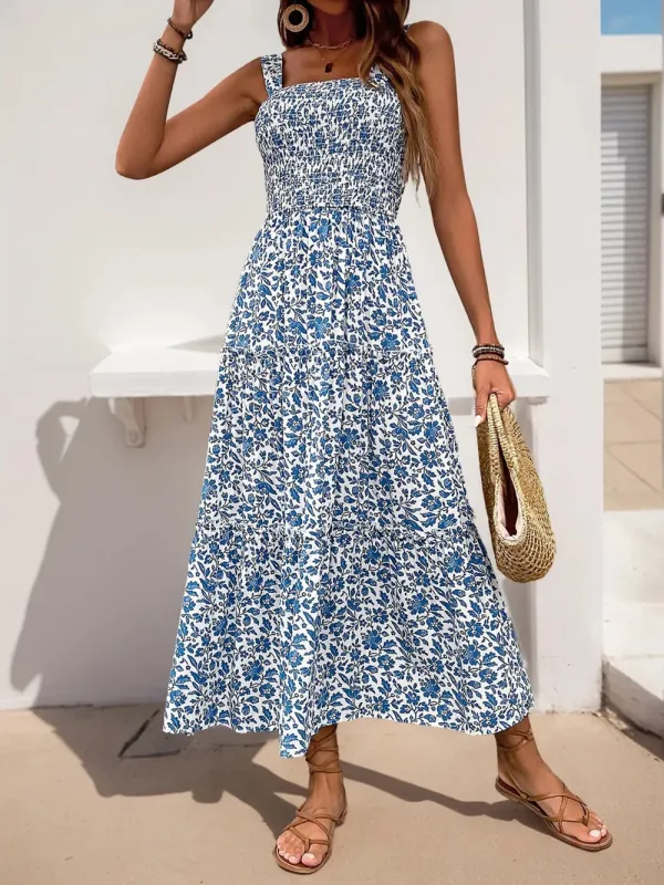 Perfee Frill Printed Square Neck Midi Cami Dress sold by Gigi Laurent