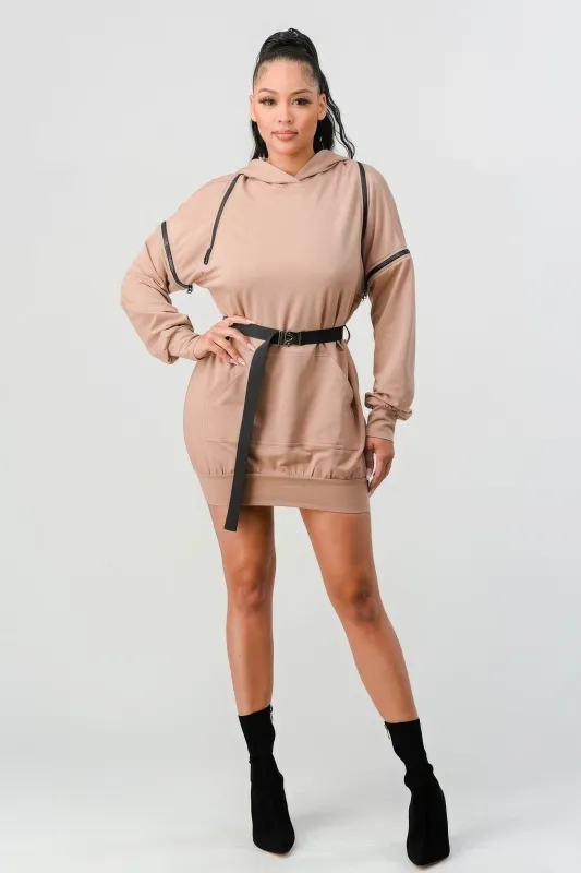 Double Zipper Long Sleeve Hooded Mini Dress sold by Gigi Laurent