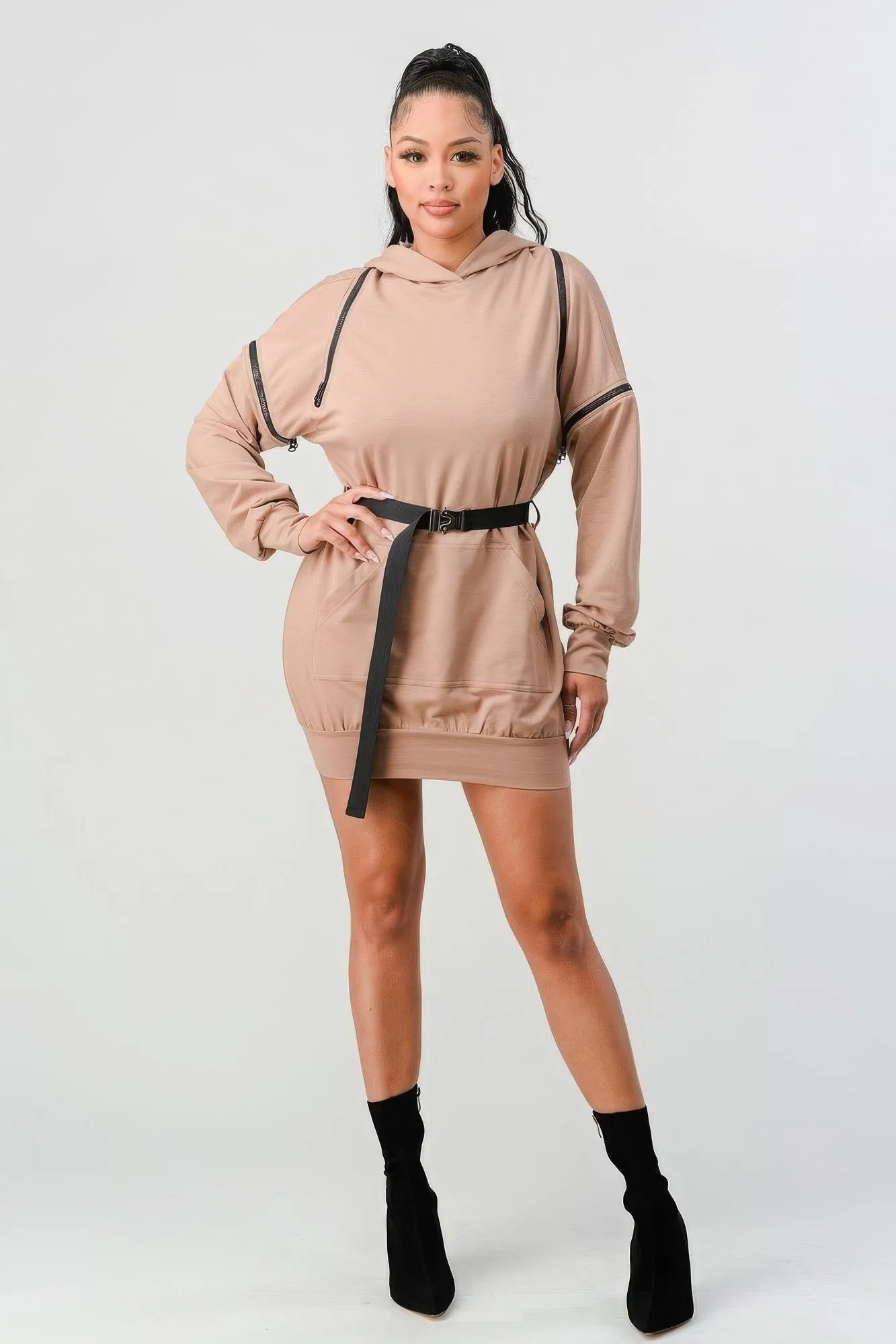 Double Zipper Long Sleeve Hooded Mini Dress sold by Gigi Laurent