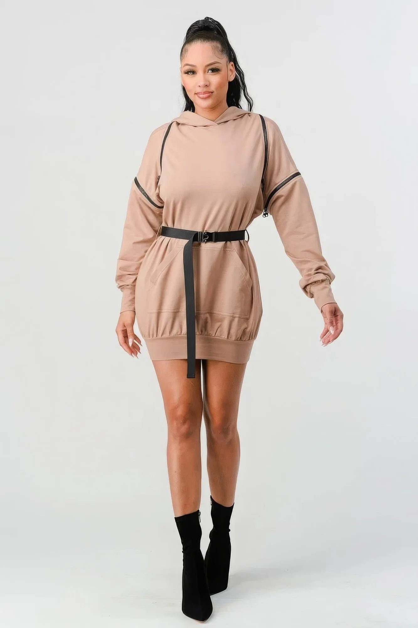 Double Zipper Long Sleeve Hooded Mini Dress sold by Gigi Laurent product image thumbnail 3