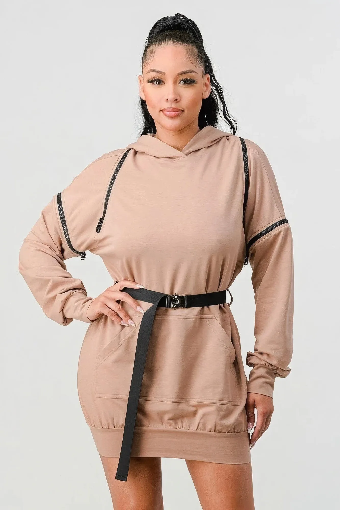 Double Zipper Long Sleeve Hooded Mini Dress sold by Gigi Laurent product image thumbnail 2