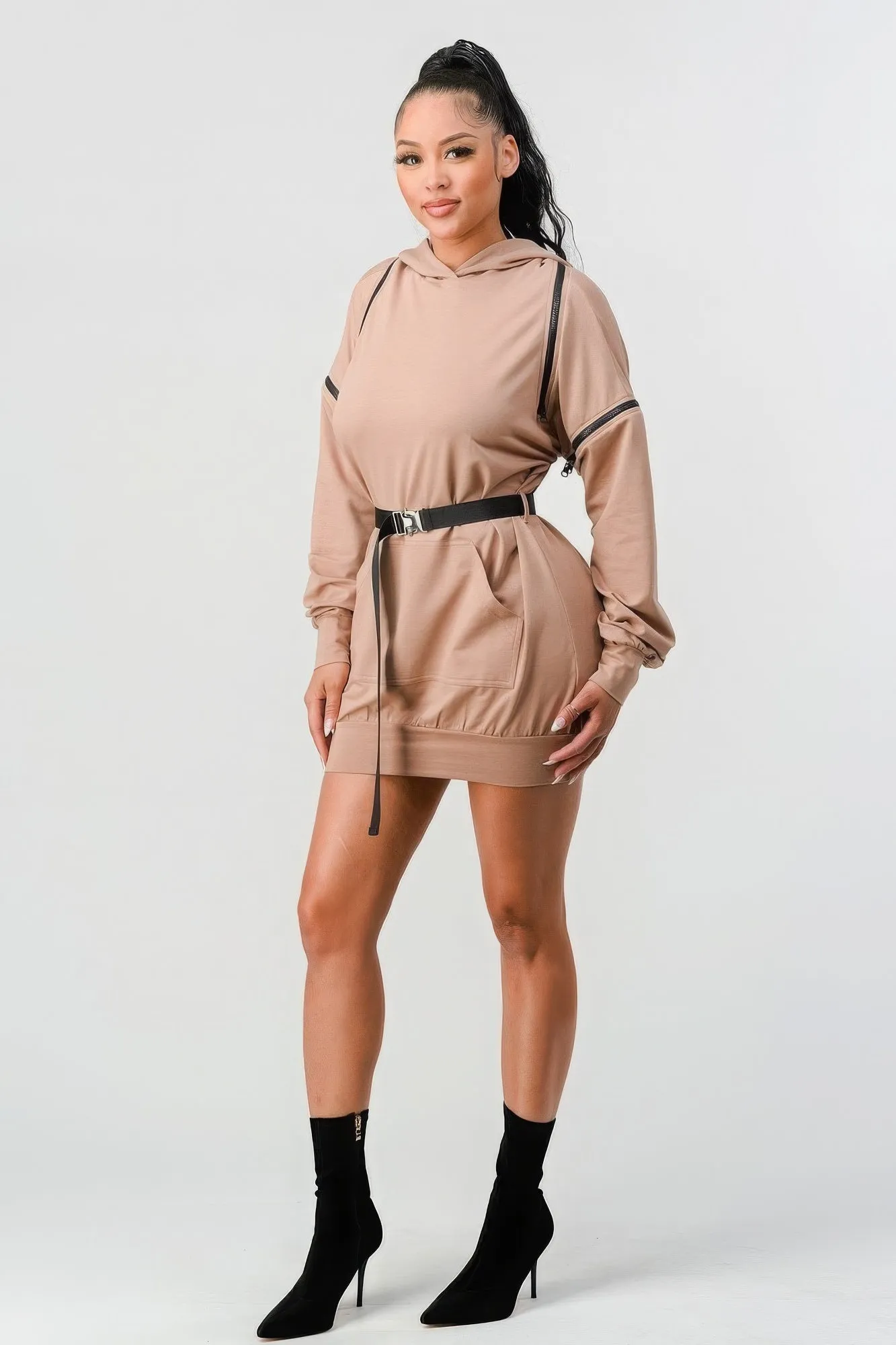 Double Zipper Long Sleeve Hooded Mini Dress sold by Gigi Laurent product image thumbnail 4