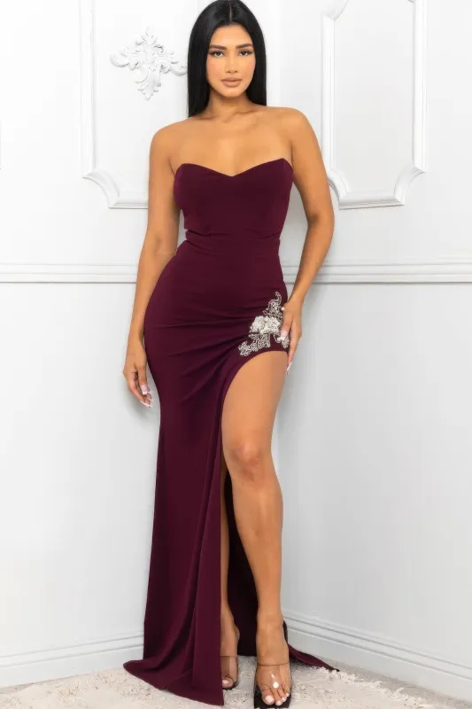 Beaded Embroidered Near Slit Detail Maxi Ddress sold by Gigi Laurent