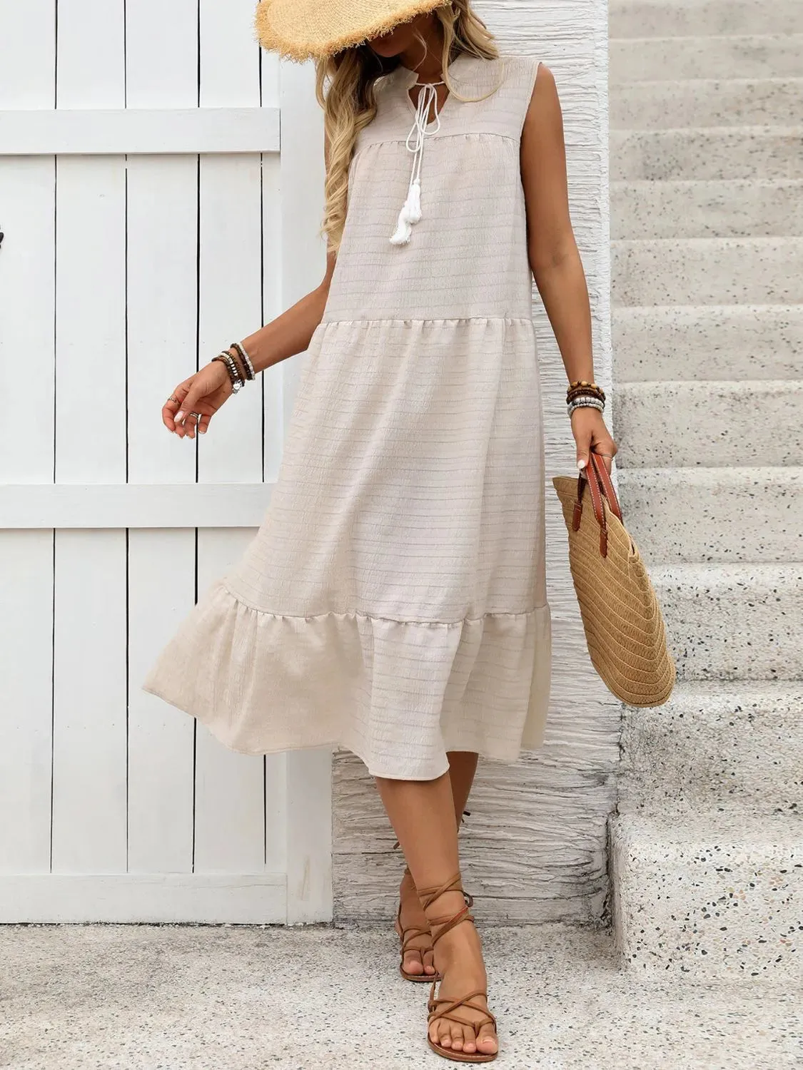 Tie Neck Sleeveless Ruffled Hem Dress sold by Gigi Laurent product image thumbnail 4